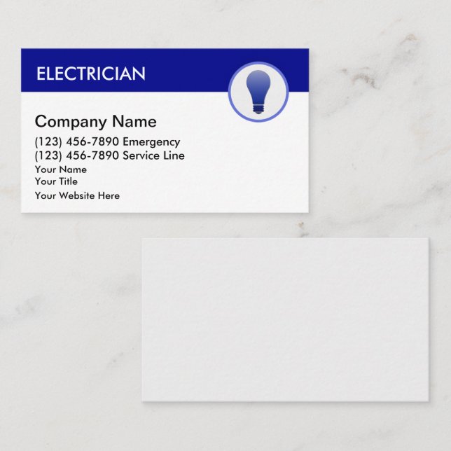 Cartes de visite d'électricien (Devant / Derrière)