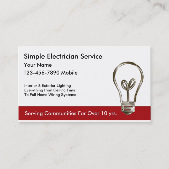 Cartes de visite d'électricien simple (Devant)