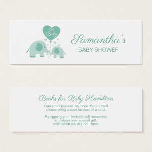 Cartes De Visite Demande de livre pour Baby Shower Éléphant Vert Me