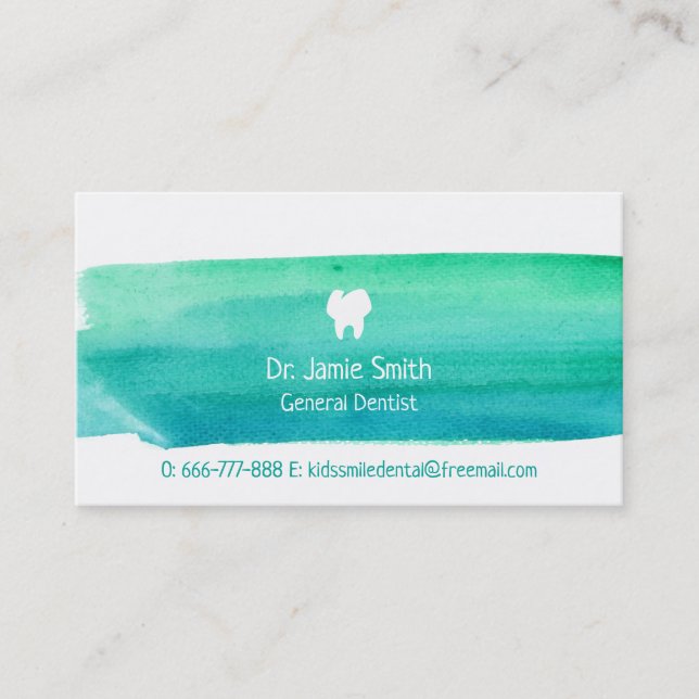 Cartes de visite dentaires à l'aquarelle bleu-vert (Devant)