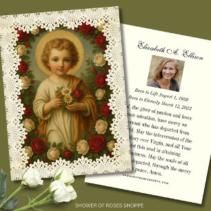 Cartes De Visite Dentelle Rose commémorative Christ Enfant