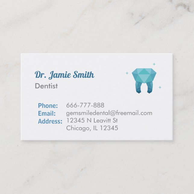 Cartes de visite dentiste Logo Dent en Gemme (Devant)