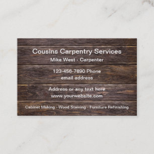 Cartes de visite des services de menuiserie de cha