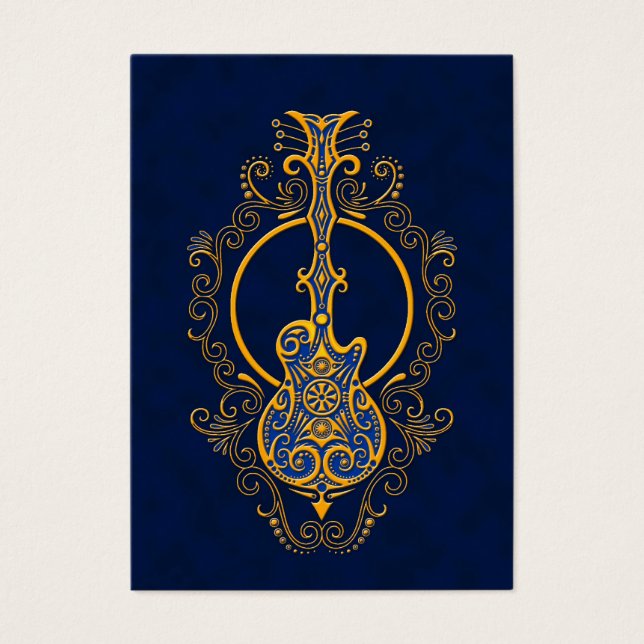 Cartes De Visite Design complexe de guitare dorée bleue (Devant)