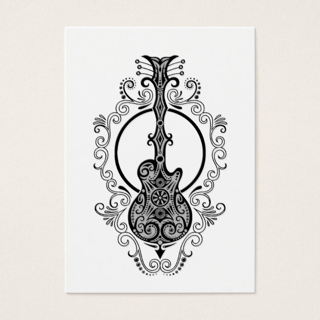 Cartes De Visite Design complexe de guitare noire sur blanc (Devant)
