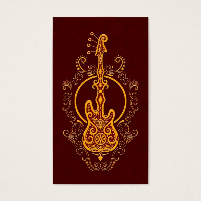 Cartes De Visite Design de guitare en or rouge complexe (Devant)