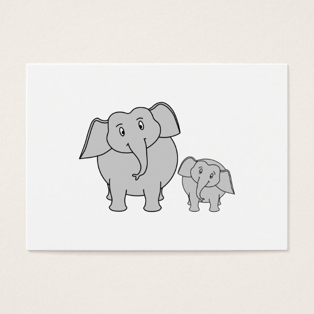 Cartes De Visite Deux Beaux Eléphants. Dessin. (Devant)