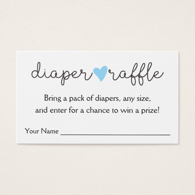 Cartes De Visite Diaper Raffle Blue Heart Baby shower garçon (Devant)