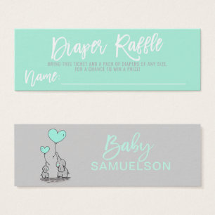 Cartes De Visite DIAPER RAFFLE Ticket MINT Baby shower éléphant