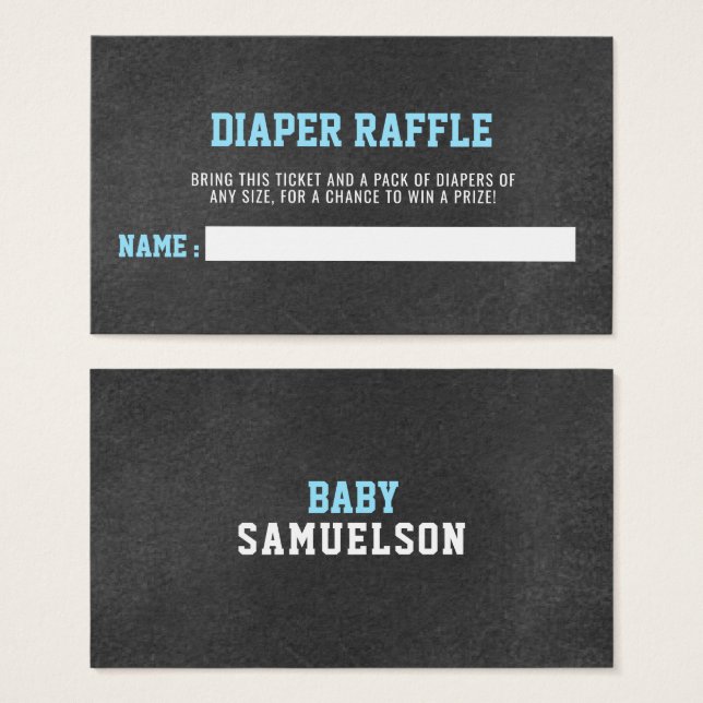 Cartes De Visite DIAPER RAFFLE Ticket Sports Chalkboard Baby shower (Devant & derrière)