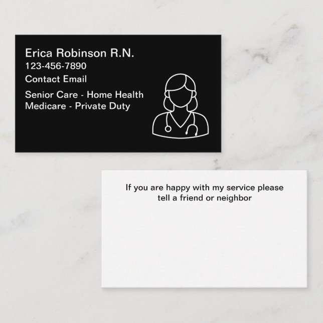 Cartes de visite d'infirmière en soins à domicile (Devant / Derrière)