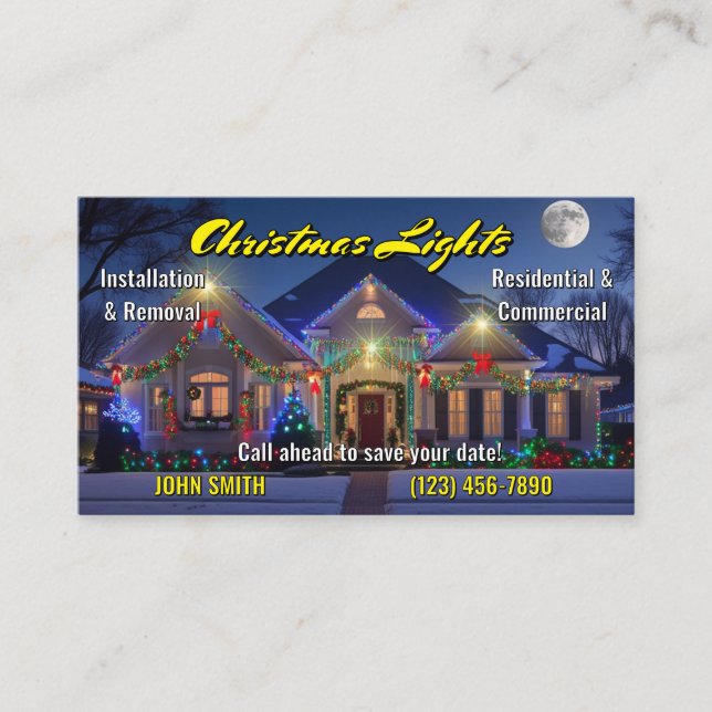 Cartes de visite d'installation des feux de Noël (Devant)