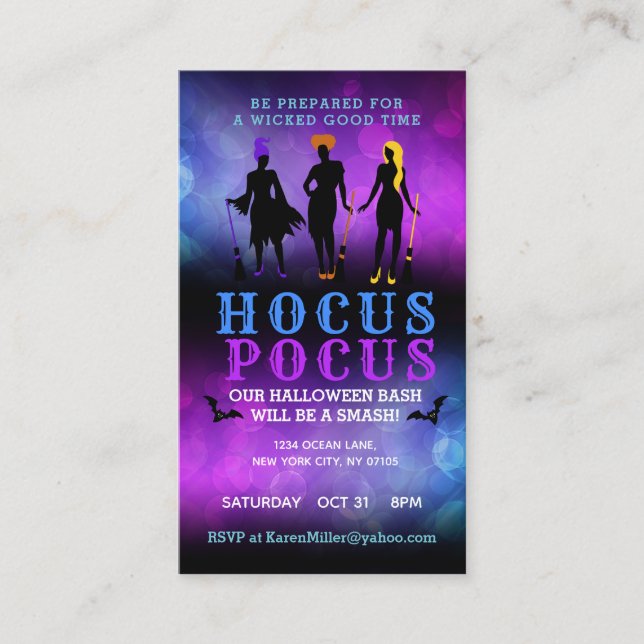 Cartes de visite d'invitation Hocus Pocus (Devant)
