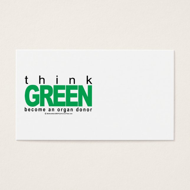 Cartes De Visite Donateur d'organe PENSEZ vert (Devant)