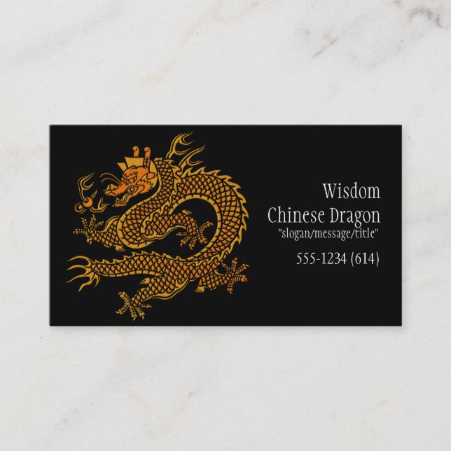 Cartes de visite d'or chinois asiatiques du dragon (Devant)