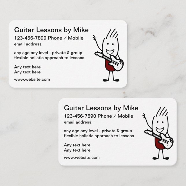 Cartes de visite doubles cool pour cours de guitar (Devant / Derrière)