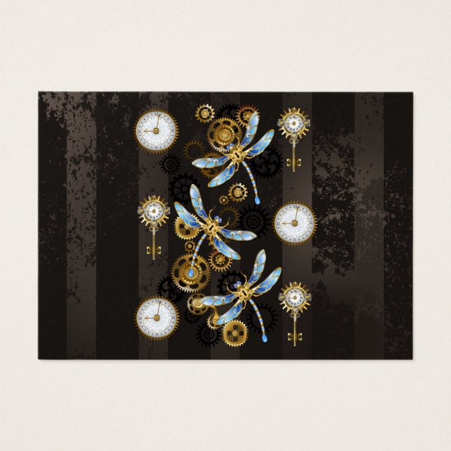 Cartes De Visite Dragonflies de Steampunk sur arrière - plan rayé b (Devant)