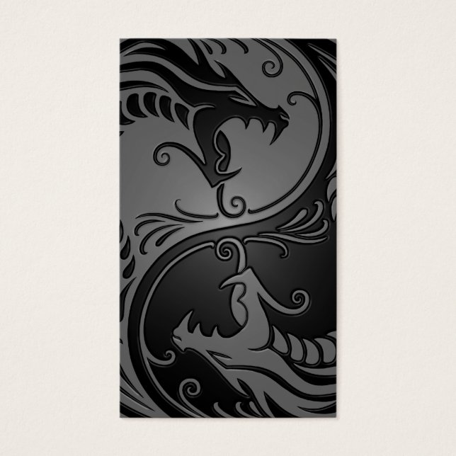Cartes De Visite Dragons Yin Yang gris et noir (Devant)