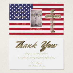 Cartes De Visite Drapeau américain croisé d'or de Merci