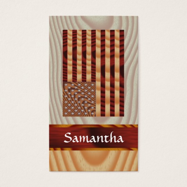 Cartes De Visite Drapeau américain Faux wood (Devant)