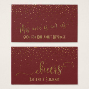 Cartes De Visite Drink Tickets, Faux Gold Glitter Confetti Burgundy