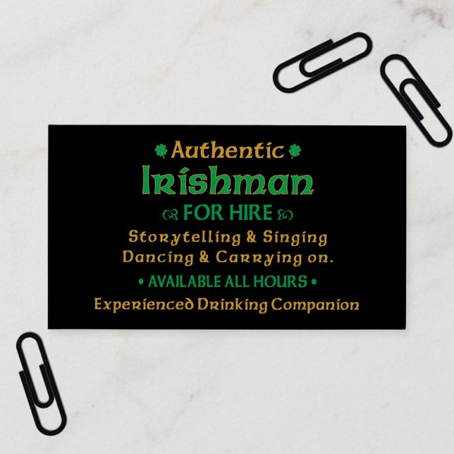 Cartes de visite drôles d'Irlandais authentique à  (Authentic Irishman For Hire Funny Business Cards)