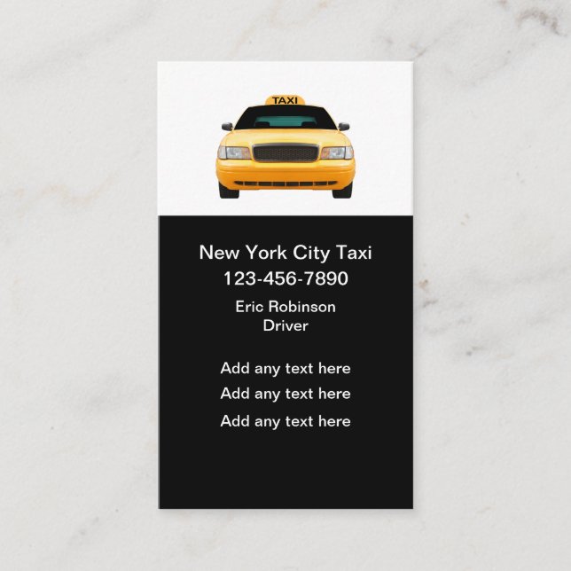 Cartes de visite du budget des taxis de New York (Devant)