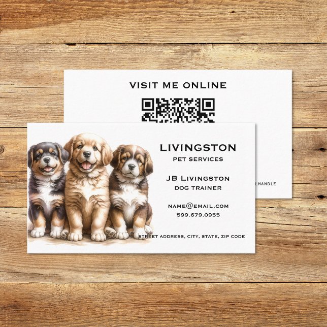Cartes de visite du code QR du chien (Dog QR Code Business Cards (front and back))