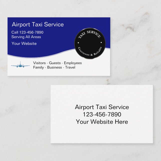 Cartes de visite du service de taxi de l'aéroport (Devant / Derrière)