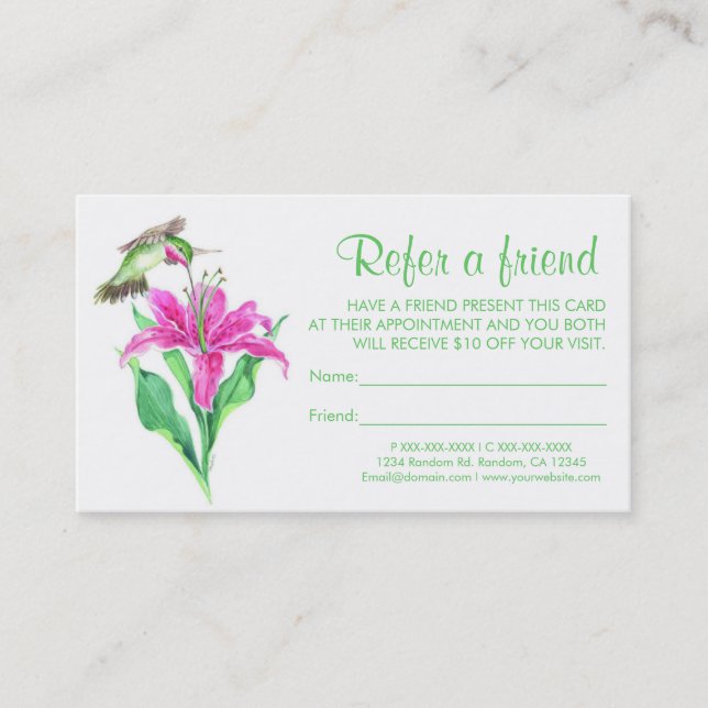 Cartes de visite d'un ami fleur de colibri (Devant)