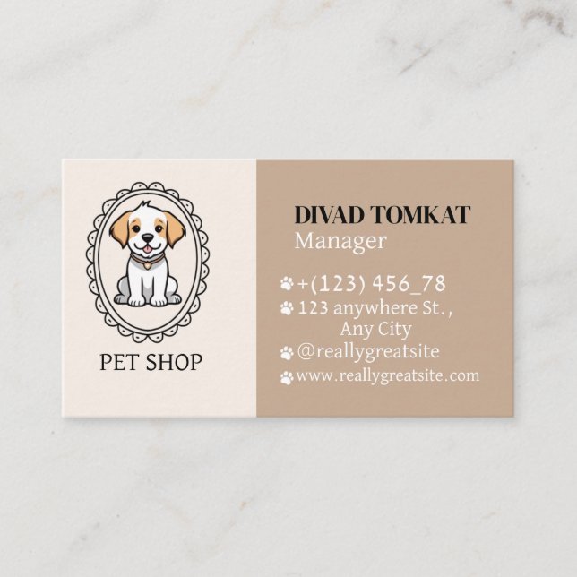 Cartes de visite d'une boutique pour animaux de co (Devant)