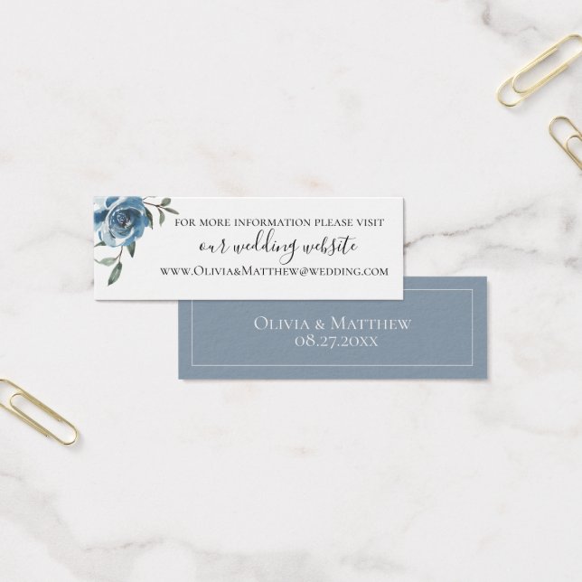 Cartes De Visite Dusty Blue Botanical Mariage Website (Bureau)