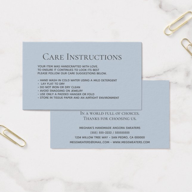 Cartes De Visite Dusty Blue Washing Care emballage (Bureau)