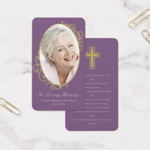 Cartes De Visite Dusty Purple Gold Photo Funeral Prayer Card