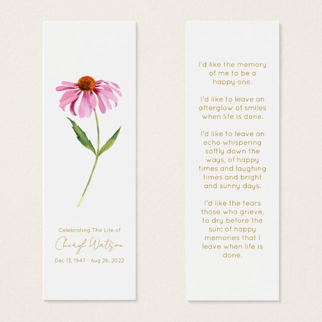 Cartes De Visite Echinacea | Signet de lecture funéraire simple (Devant & derrière)