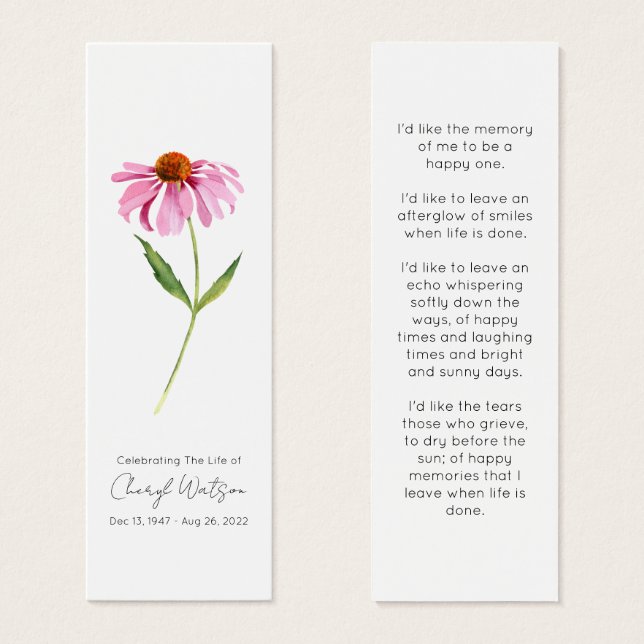 Cartes De Visite Echinacea | Signet de lecture funéraire simple (Devant & derrière)