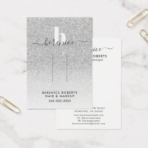 Cartes De Visite Écran à cheveux Monogram Parties scintillant argen
