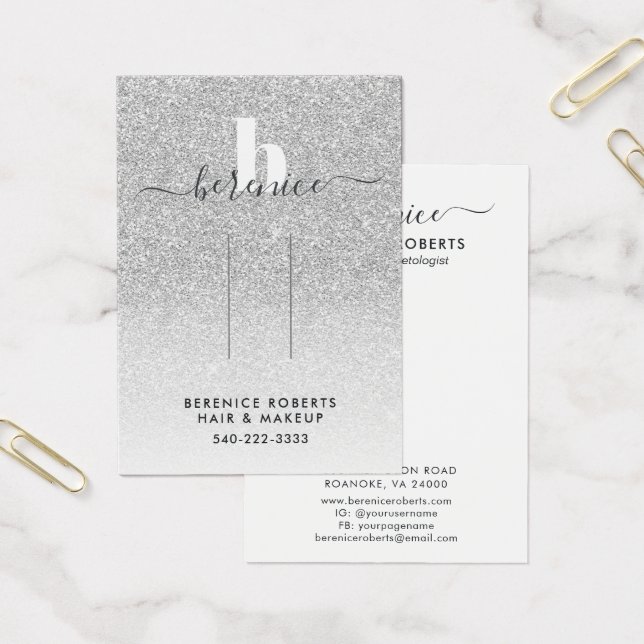 Cartes De Visite Écran à cheveux Monogram Parties scintillant argen (Bureau)