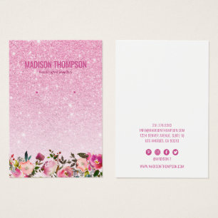 Cartes De Visite Écran à Parties scintillant rose en fleurs