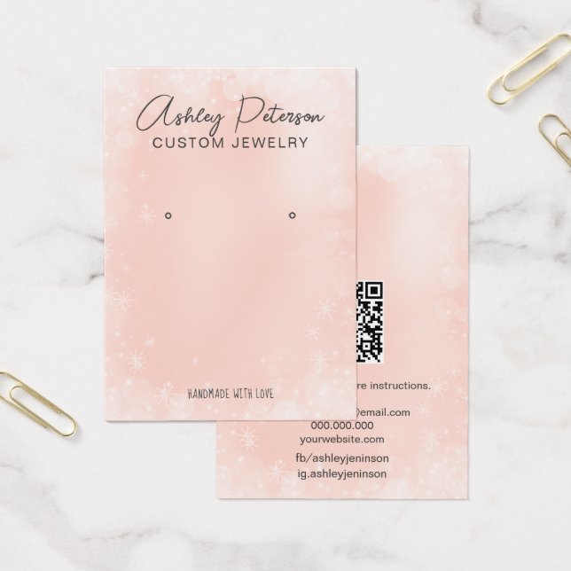 Cartes De Visite Écran d'oreille de code QR festif de neige rose ch (Bureau)