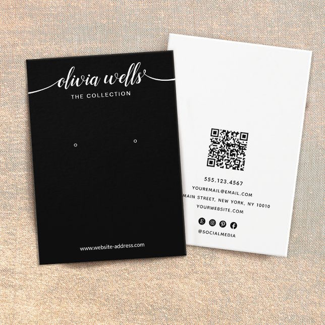 Cartes De Visite Écran d'oreille de police de script noir (Créateur téléchargé)