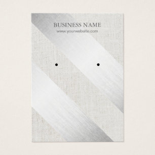 Cartes De Visite Écran d'oreille moderne Silver Stripes Faux Lin