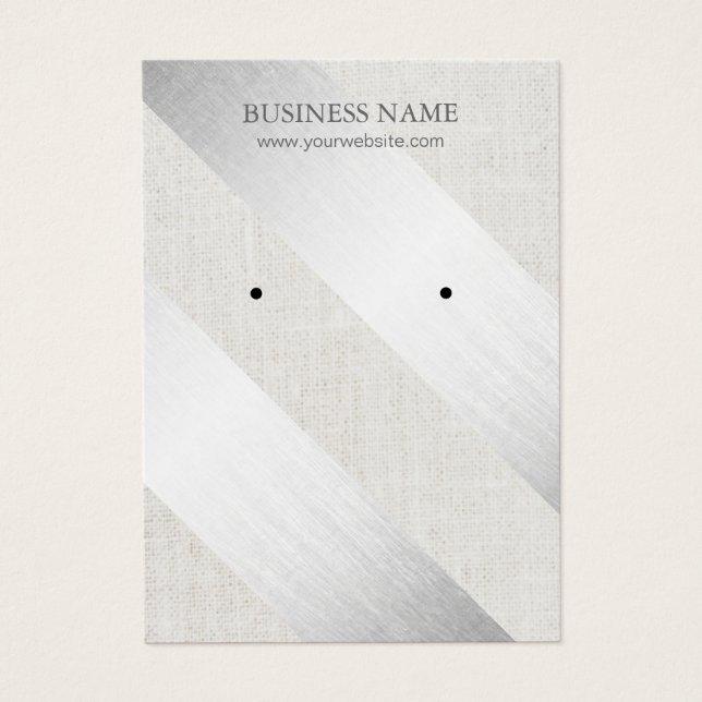 Cartes De Visite Écran d'oreille moderne Silver Stripes Faux Lin (Devant)