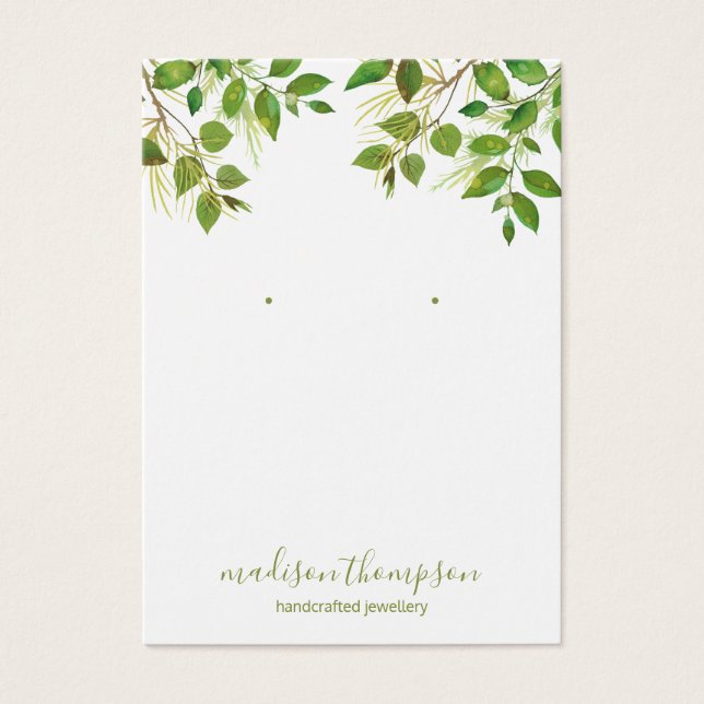 Cartes De Visite Écran d'oreille pour bijoux en feuillage vert (Devant)