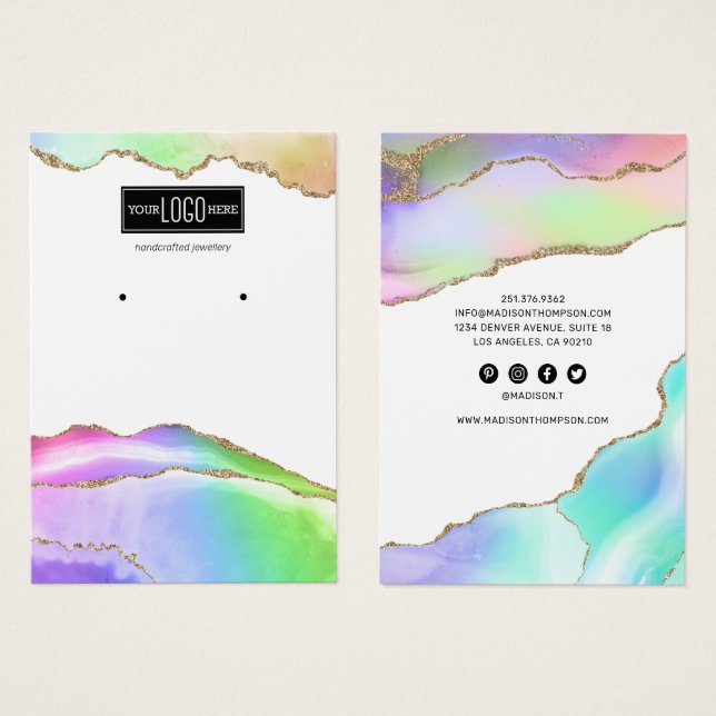 Cartes De Visite Écran d'oreille Rainbow Pastel Agate (Devant & derrière)