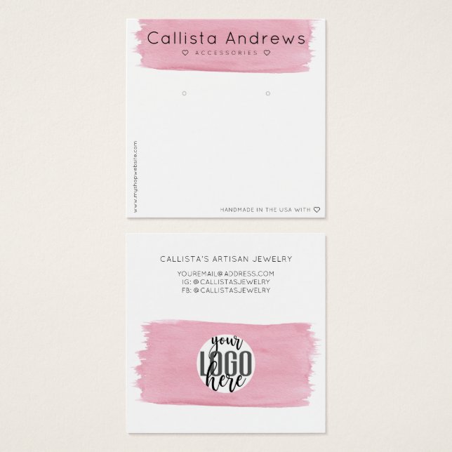 Cartes De Visite Écran d'oreille rose blanc Aquarelle (Devant & derrière)