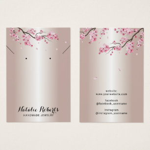 Cartes De Visite Écran d'oreille rose en fleurs de cerisier or