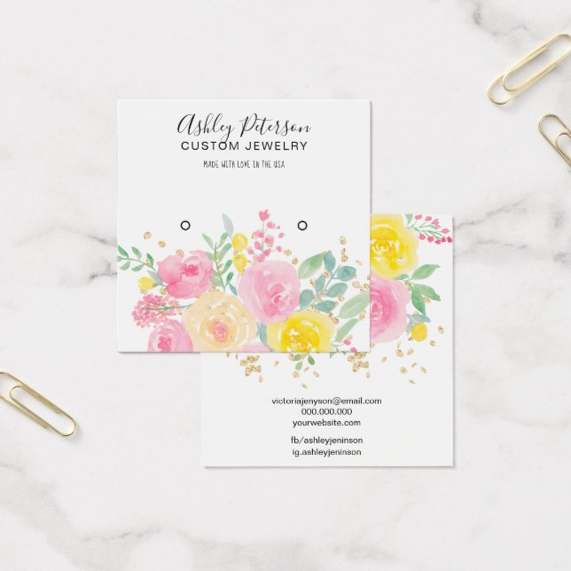 Cartes De Visite Écran d'oreille rose floral (Bureau)