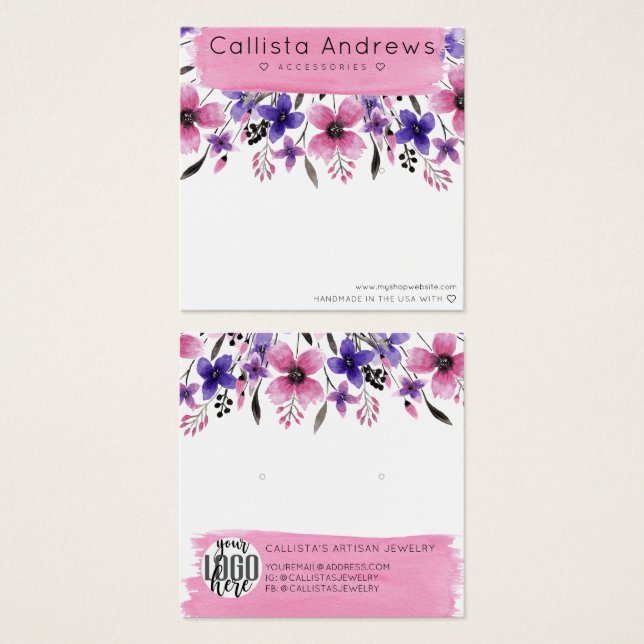 Cartes De Visite Écran d'oreille rose floral (Devant & derrière)