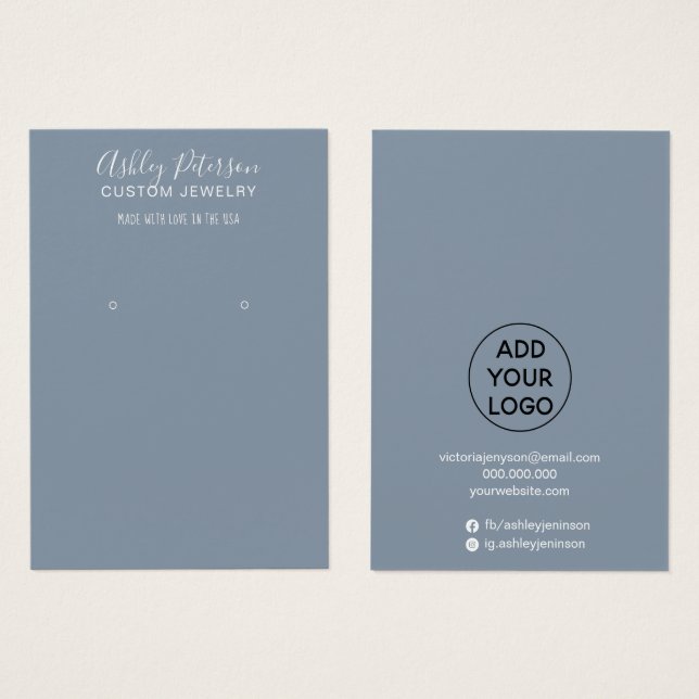 Cartes De Visite Écran d'oreille simple bleu poussiéreux (Devant & derrière)